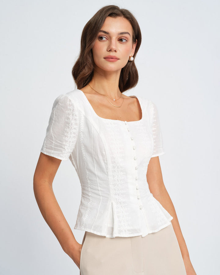 Morgan and Brooke | Floral Textured Blouse for Women in White