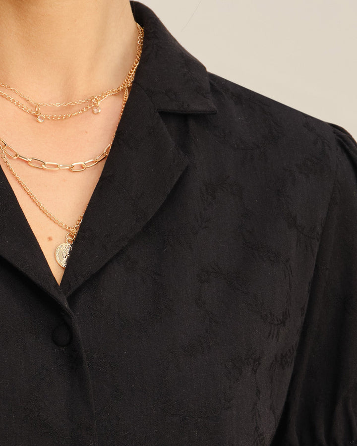 Morgan and Brooke | Black Embroidered Collar Blouse