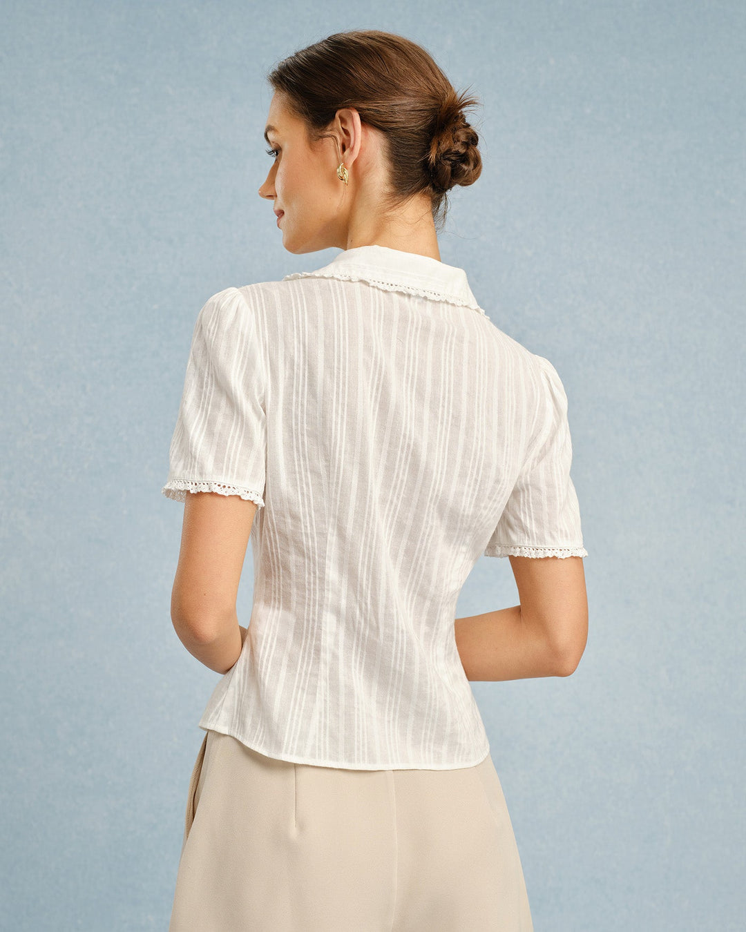 Morgan and Brooke | Lace Button Blouse for Women in White