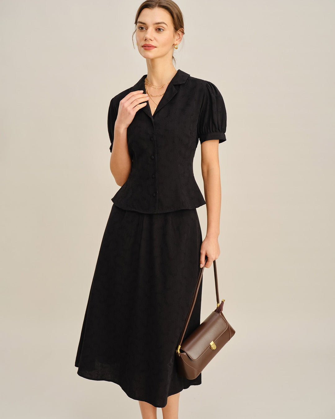 Morgan and Brooke | Black Embroidered Collar Blouse