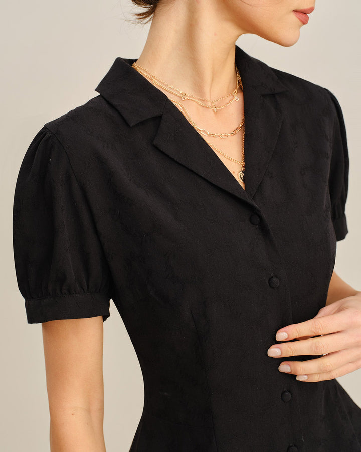 Morgan and Brooke | Black Embroidered Collar Blouse