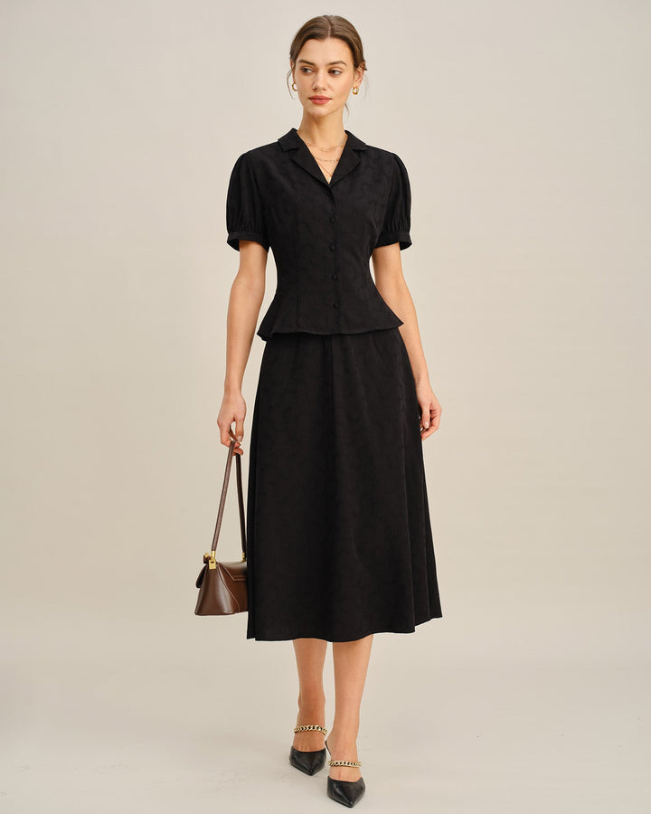 Morgan and Brooke | Black Embroidered Collar Blouse