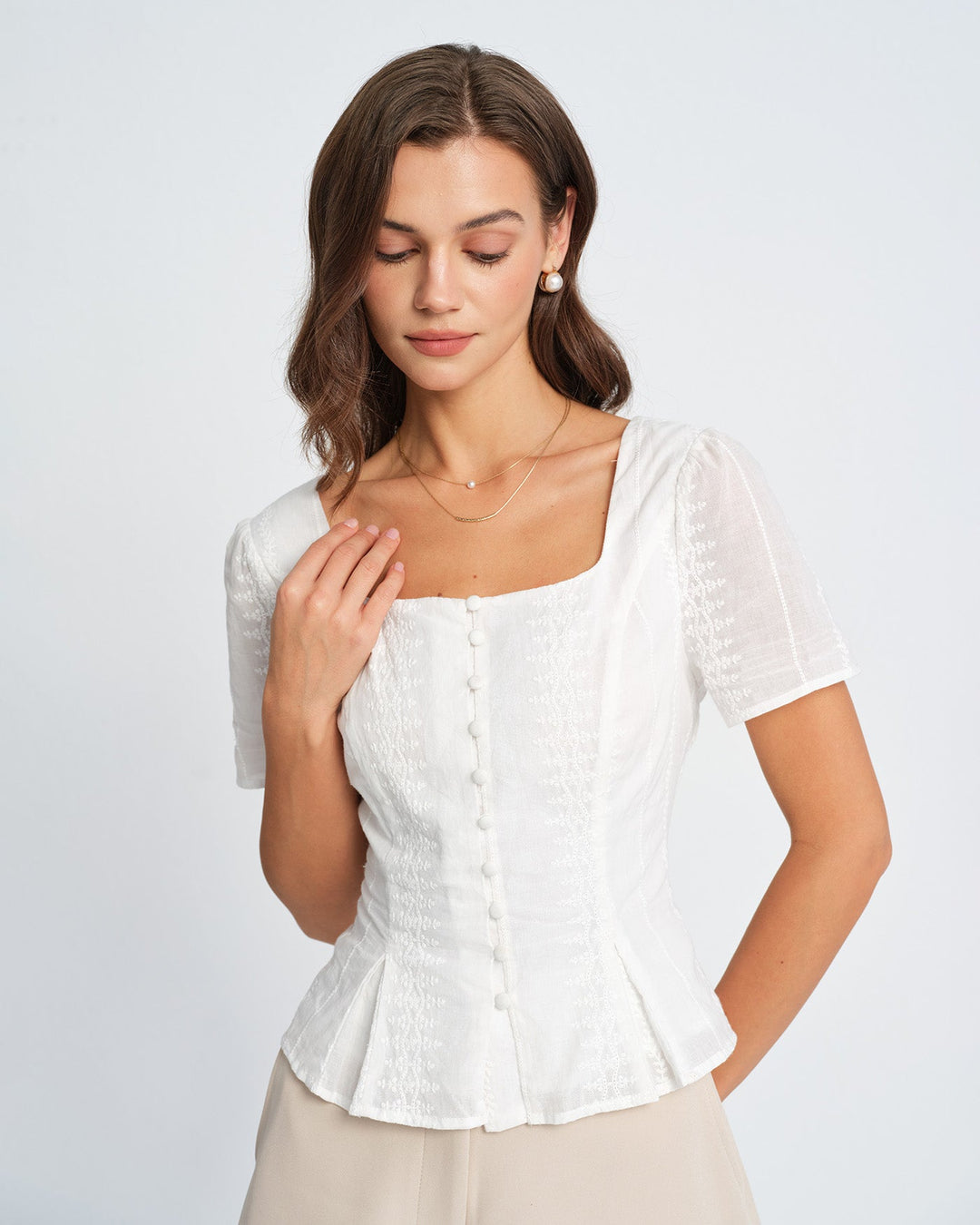 Morgan and Brooke | Floral Textured Blouse for Women in White