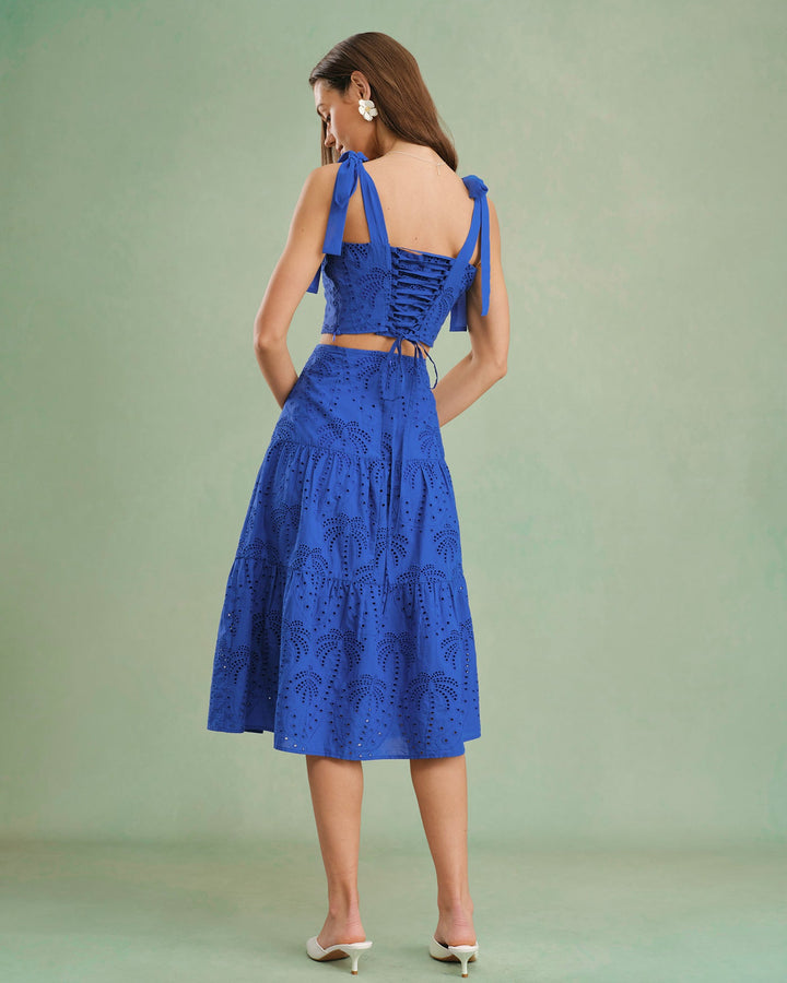 Morgan and Brooke | Embroidered Cami Top for Women in Blue with Sweetheart Neck