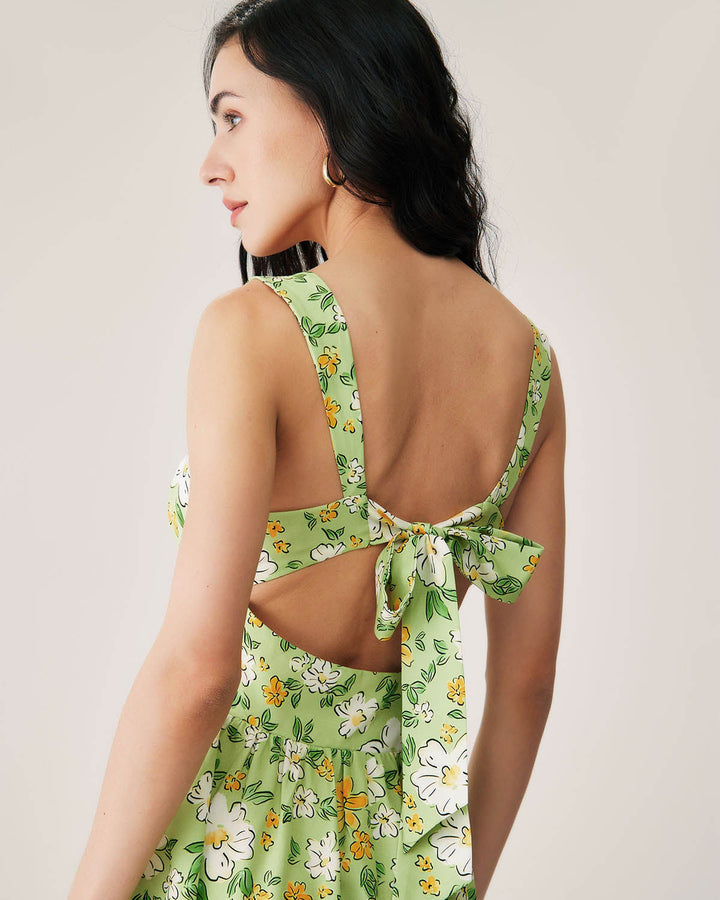 Morgan and Brooke | Floral Backless Maxi Dress for Women in Green