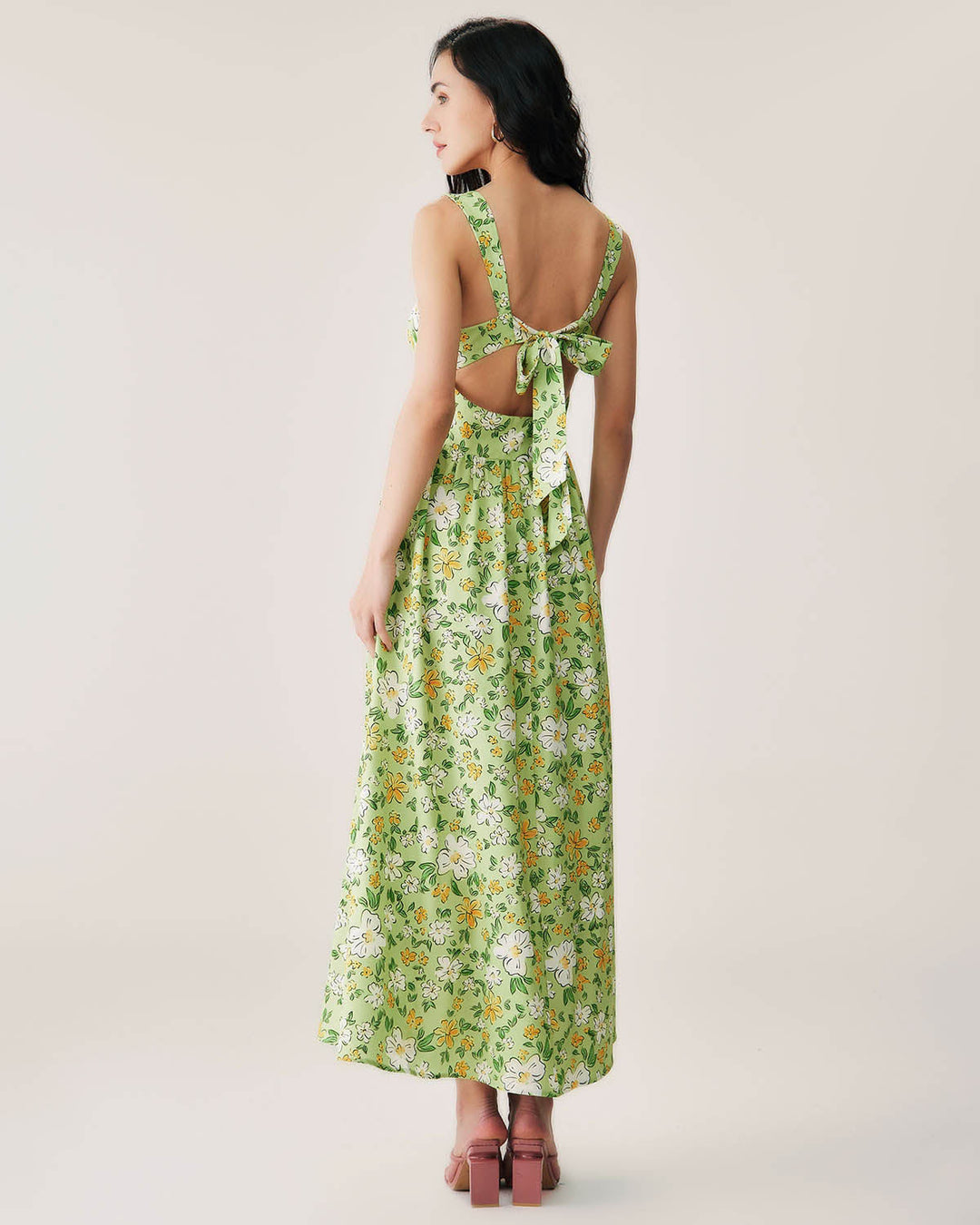 Morgan and Brooke | Floral Backless Maxi Dress for Women in Green