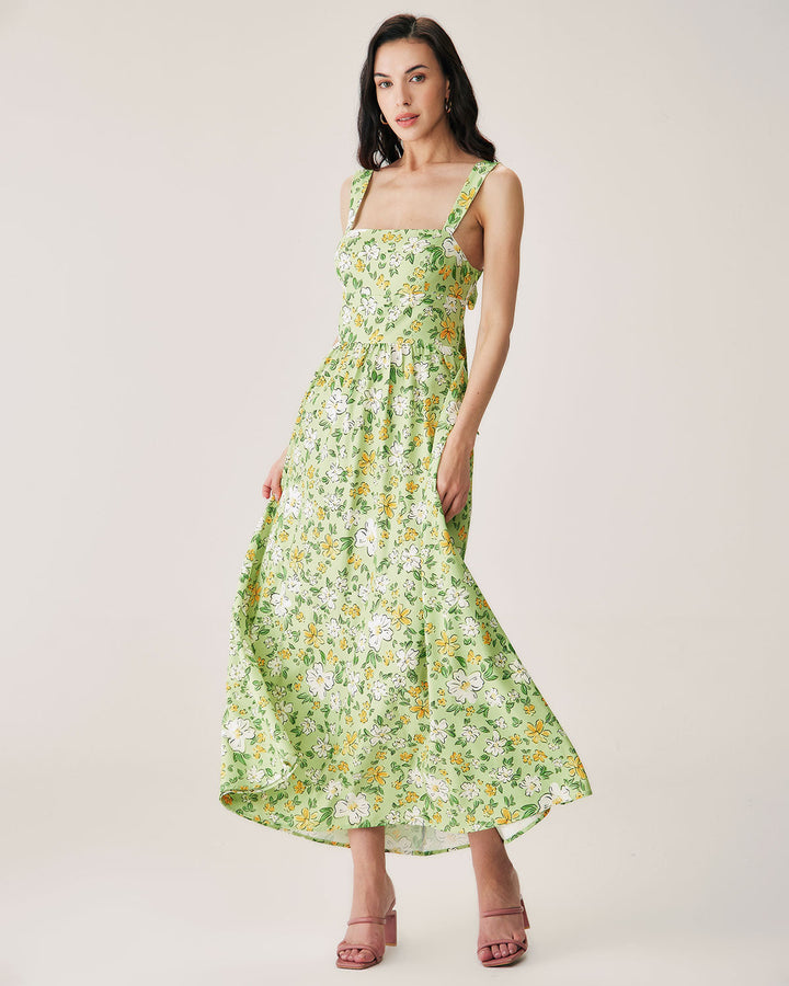 Morgan and Brooke | Floral Backless Maxi Dress for Women in Green