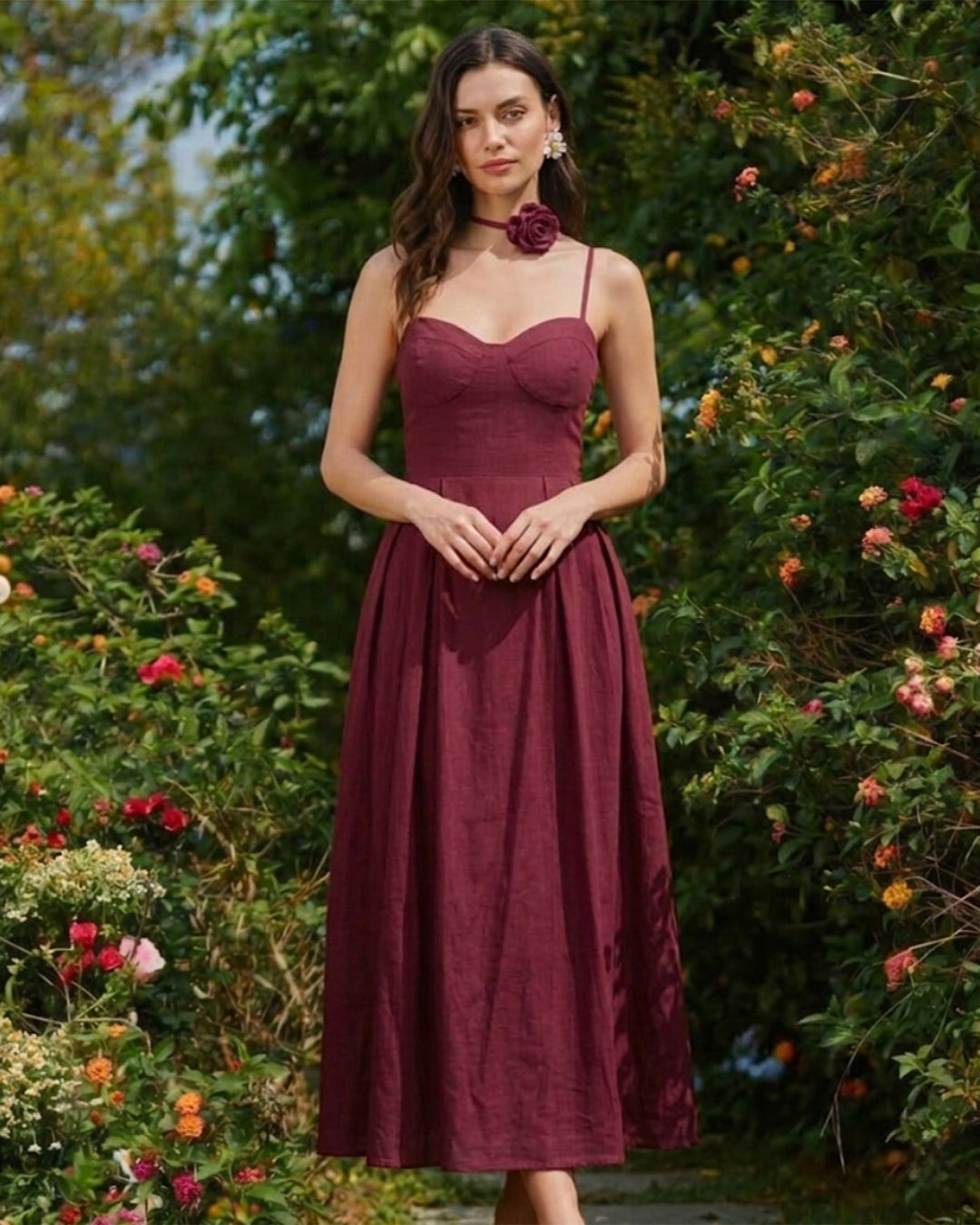 Morgan and Brooke | Sleeveless Slip Maxi Dress for Women in Red with Sweetheart Neck