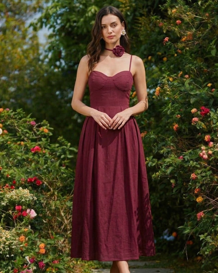 Morgan and Brooke | Sleeveless Slip Maxi Dress for Women in Red with Sweetheart Neck