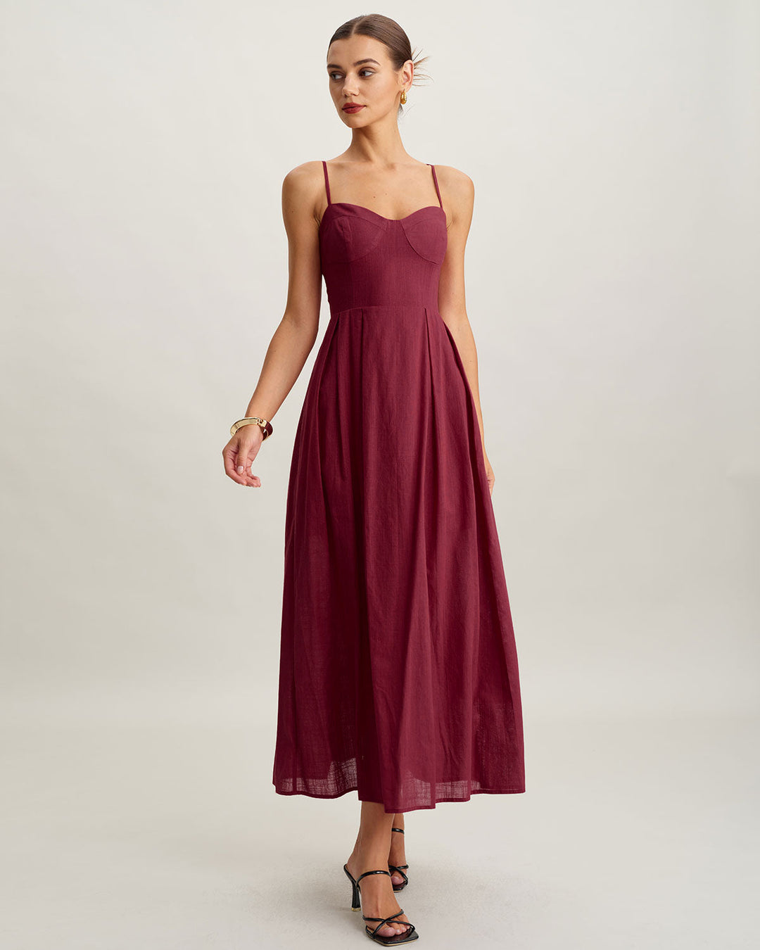 Morgan and Brooke | Sleeveless Slip Maxi Dress for Women in Red with Sweetheart Neck
