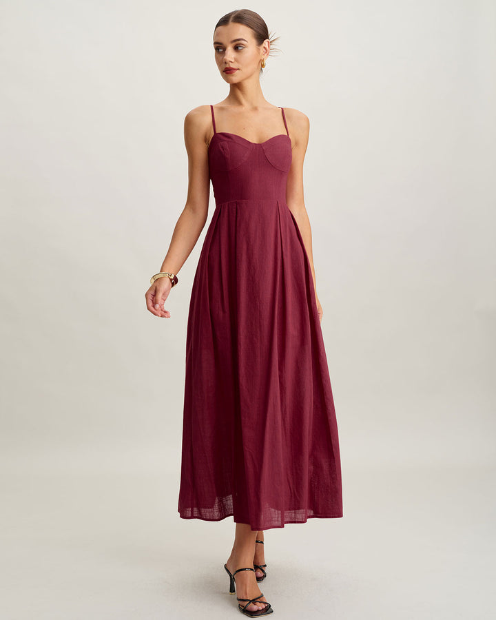 Morgan and Brooke | Sleeveless Slip Maxi Dress for Women in Red with Sweetheart Neck