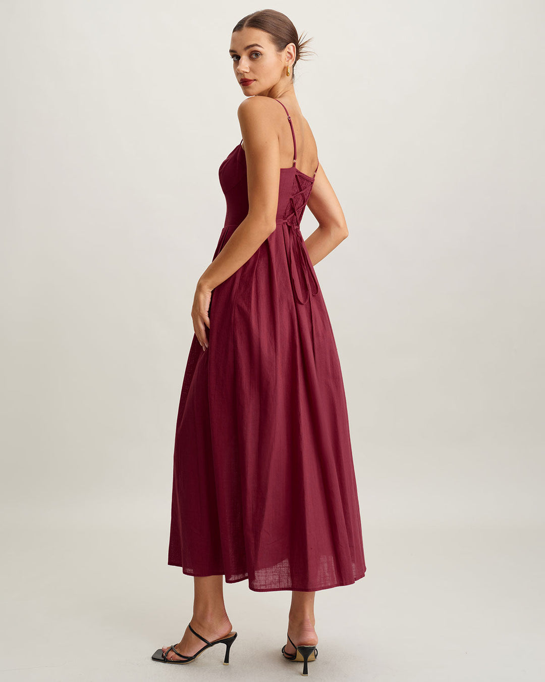 Morgan and Brooke | Sleeveless Slip Maxi Dress for Women in Red with Sweetheart Neck