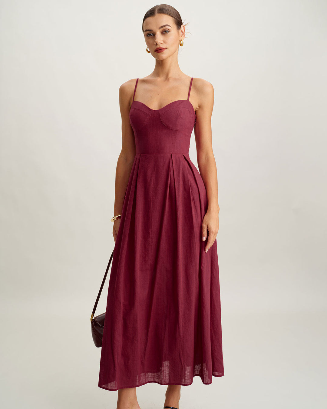 Morgan and Brooke | Sleeveless Slip Maxi Dress for Women in Red with Sweetheart Neck