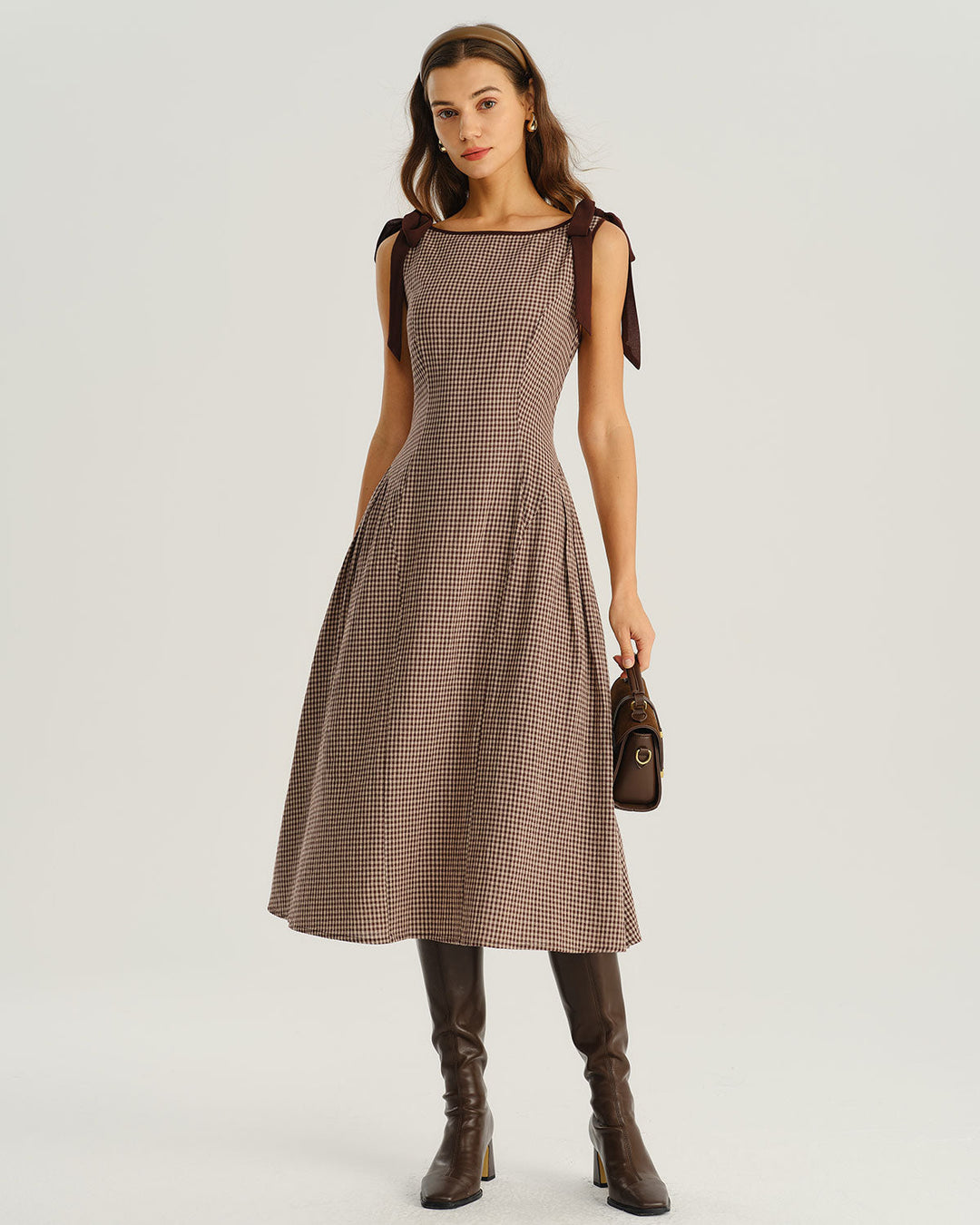 Morgan and Brooke | Brown Plaid A-Line Midi Dress