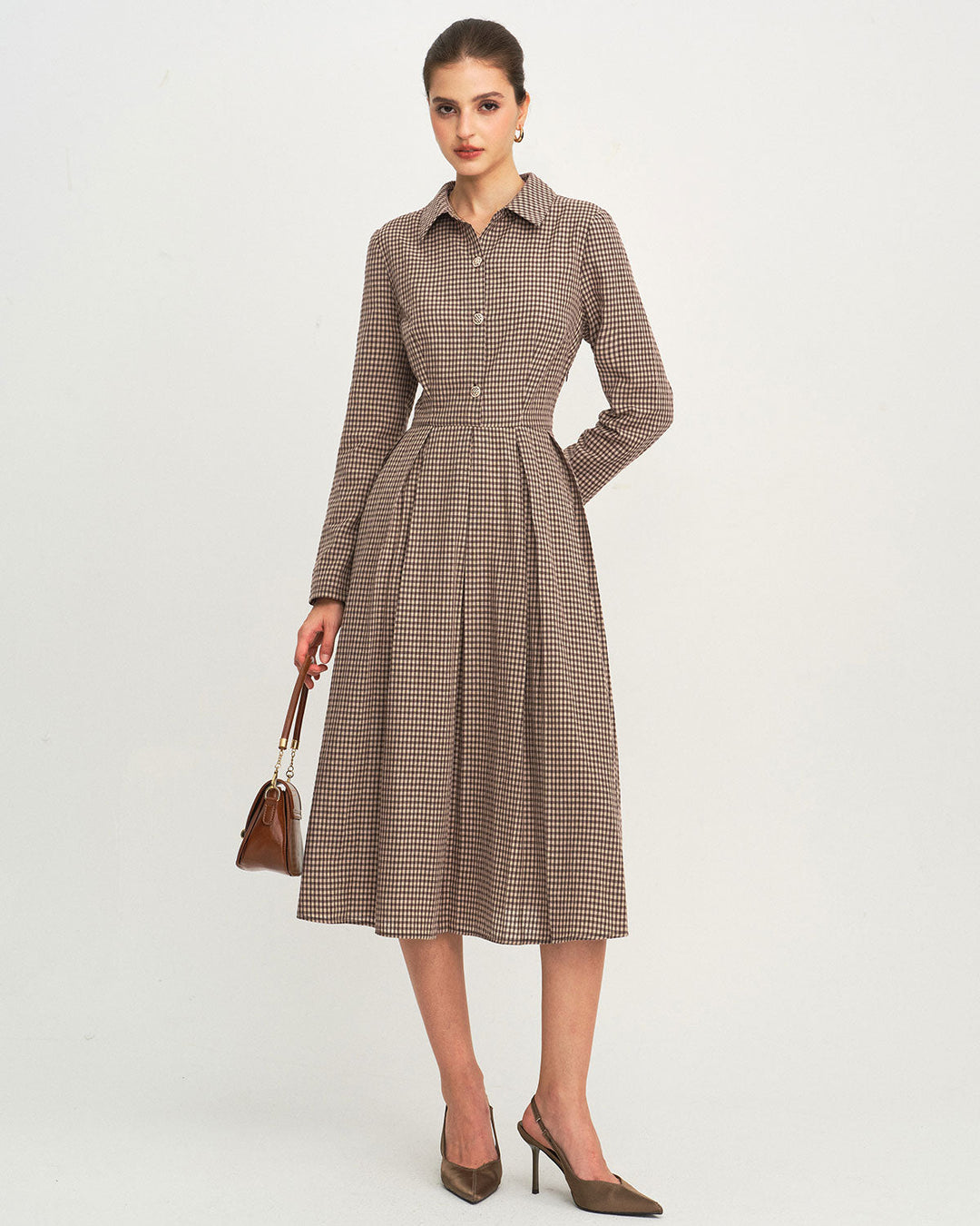 Morgan and Brooke | Brown Plaid A-Line Midi Dress
