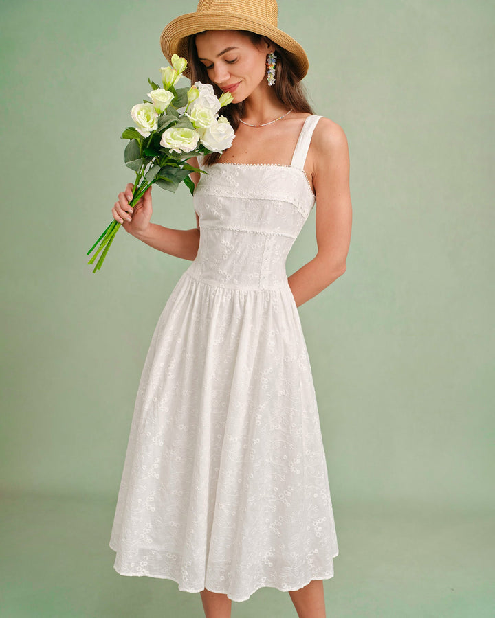 Morgan and Brooke | White Square Neck Midi Dress