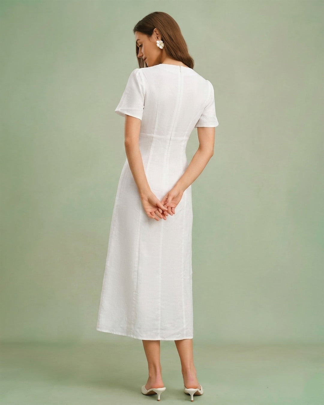Morgan and Brooke | White V Neck A-Line Midi Dress