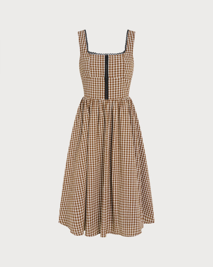 Morgan and Brooke | Brown Plaid Sleeveless Midi Dress