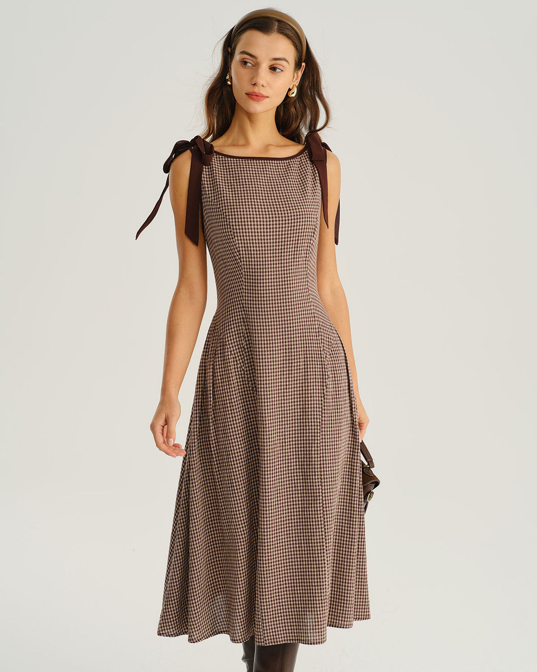 Morgan and Brooke | Brown Plaid A-Line Midi Dress