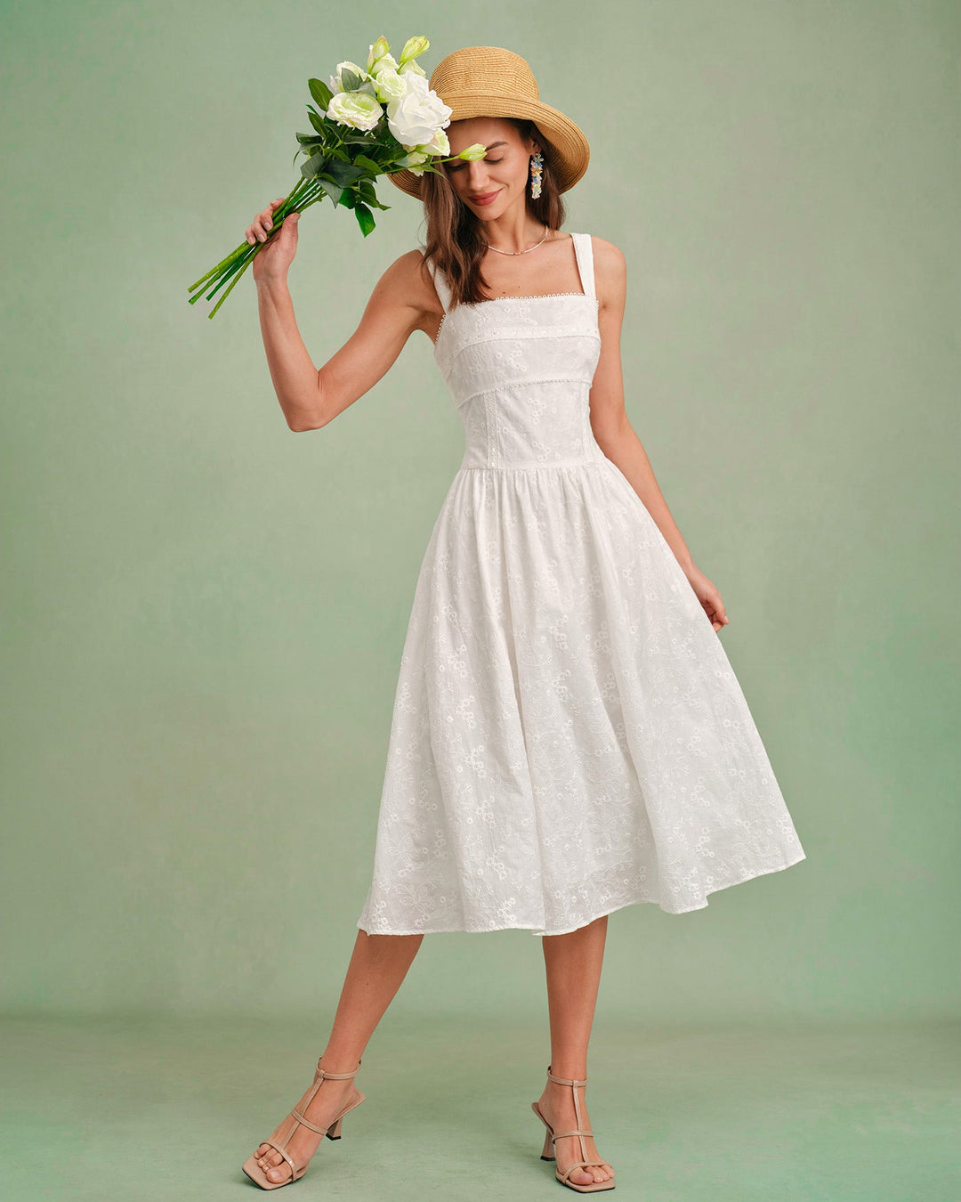 Morgan and Brooke | White Square Neck Midi Dress