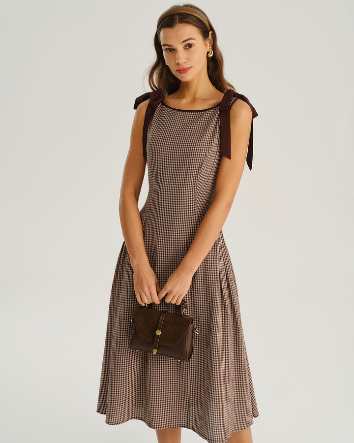 Morgan and Brooke | Brown Plaid A-Line Midi Dress