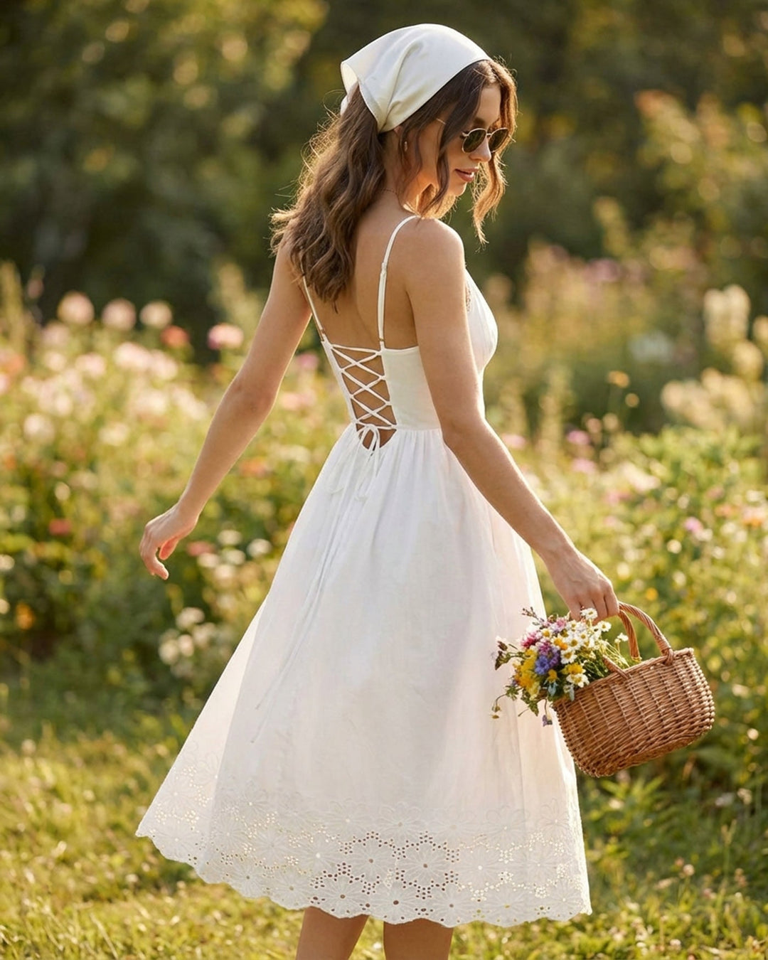 Morgan and Brooke | Lace Cross Slip Midi Dress in White