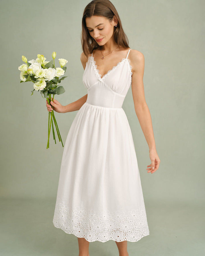 Morgan and Brooke | Lace Cross Slip Midi Dress in White