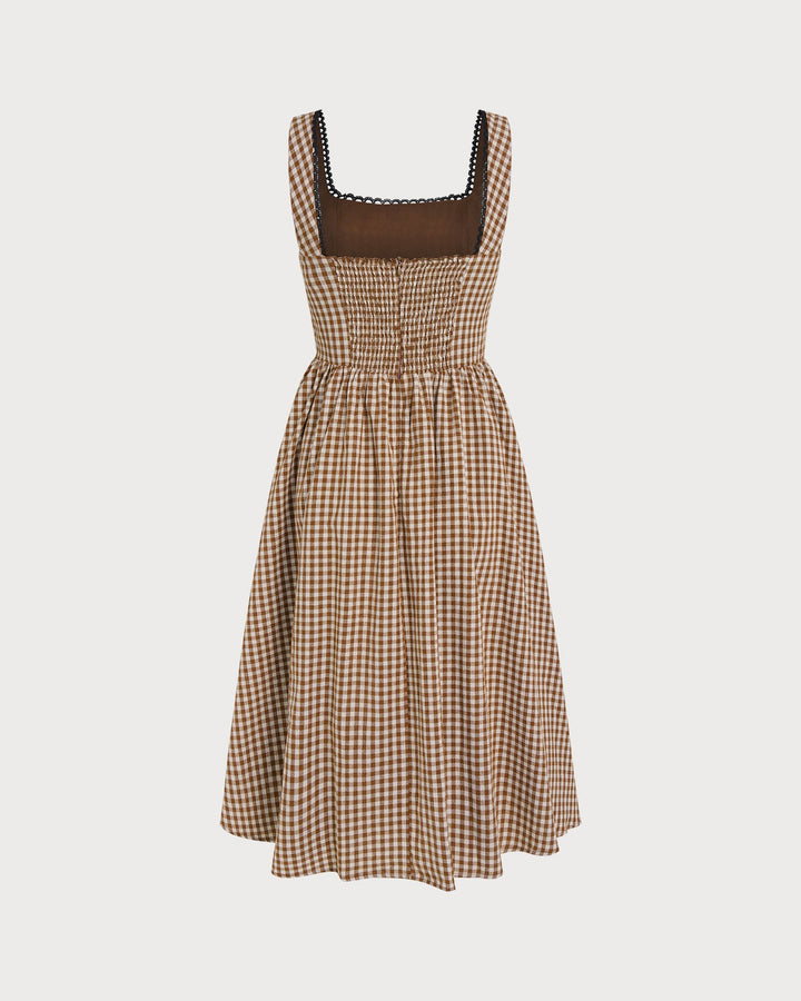 Morgan and Brooke | Brown Plaid Sleeveless Midi Dress