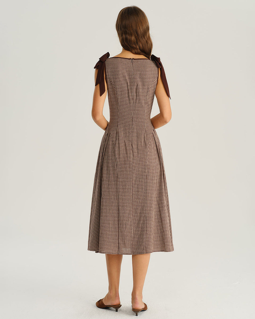 Morgan and Brooke | Brown Plaid A-Line Midi Dress