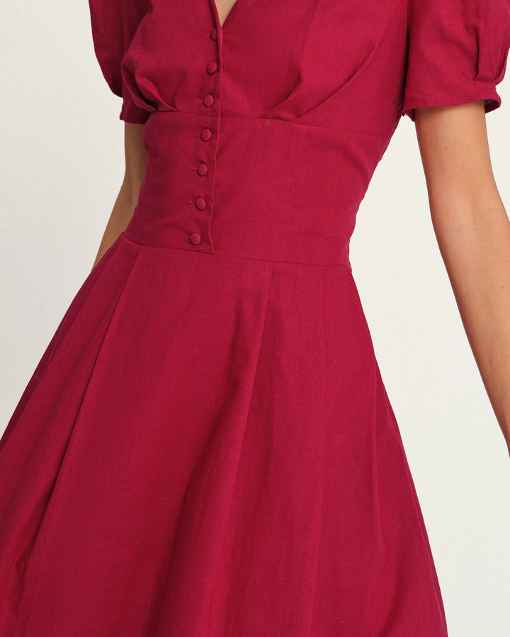 Morgan and Brooke | V Neck Midi Dress for Women in Red
