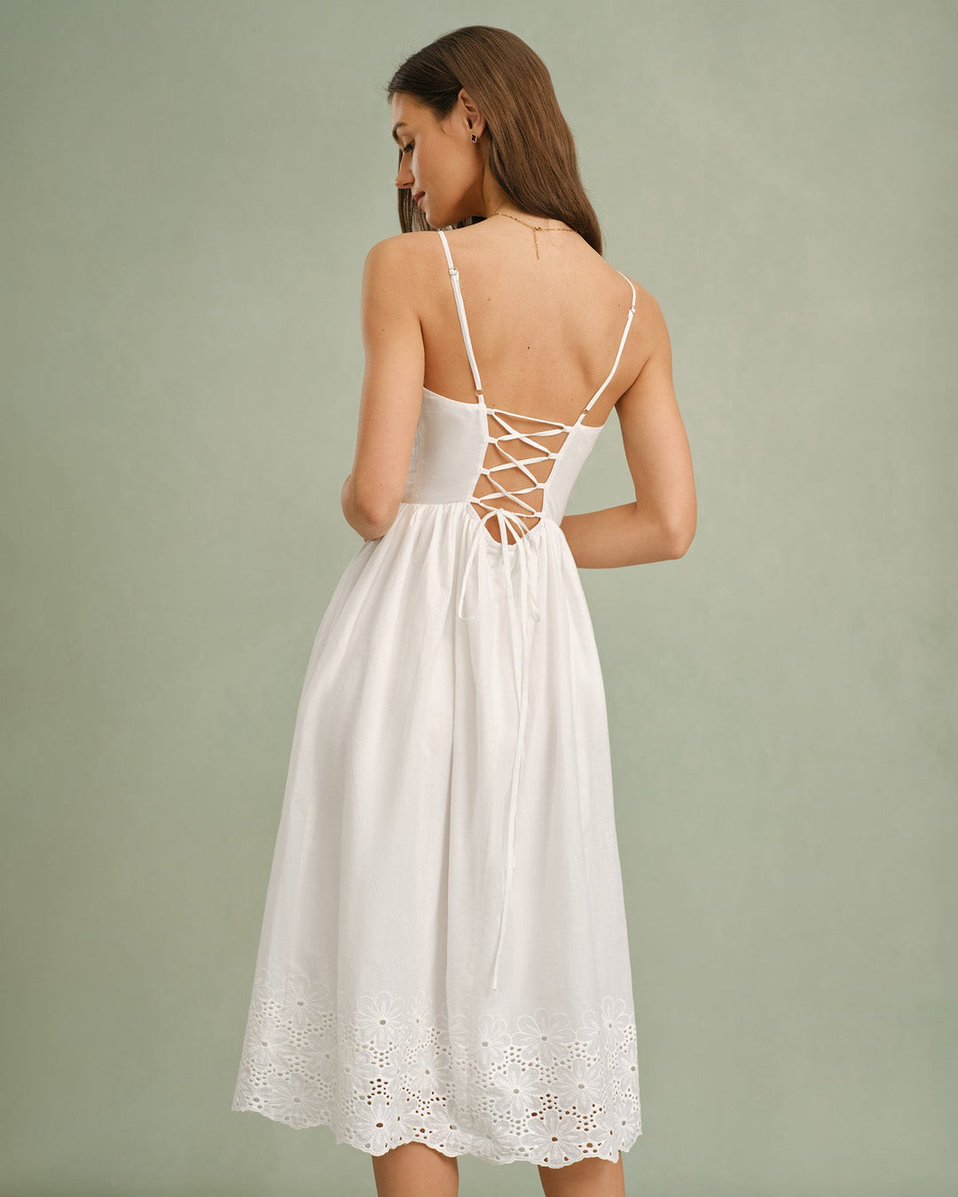 Morgan and Brooke | Lace Cross Slip Midi Dress in White