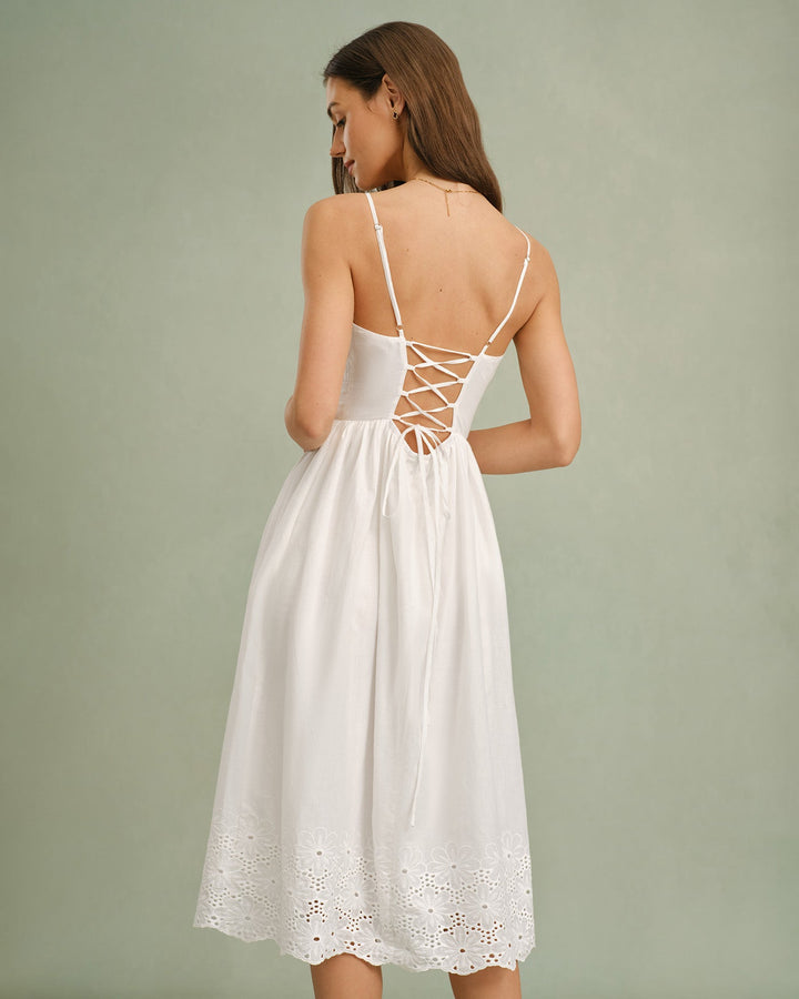 Morgan and Brooke | Lace Cross Slip Midi Dress in White