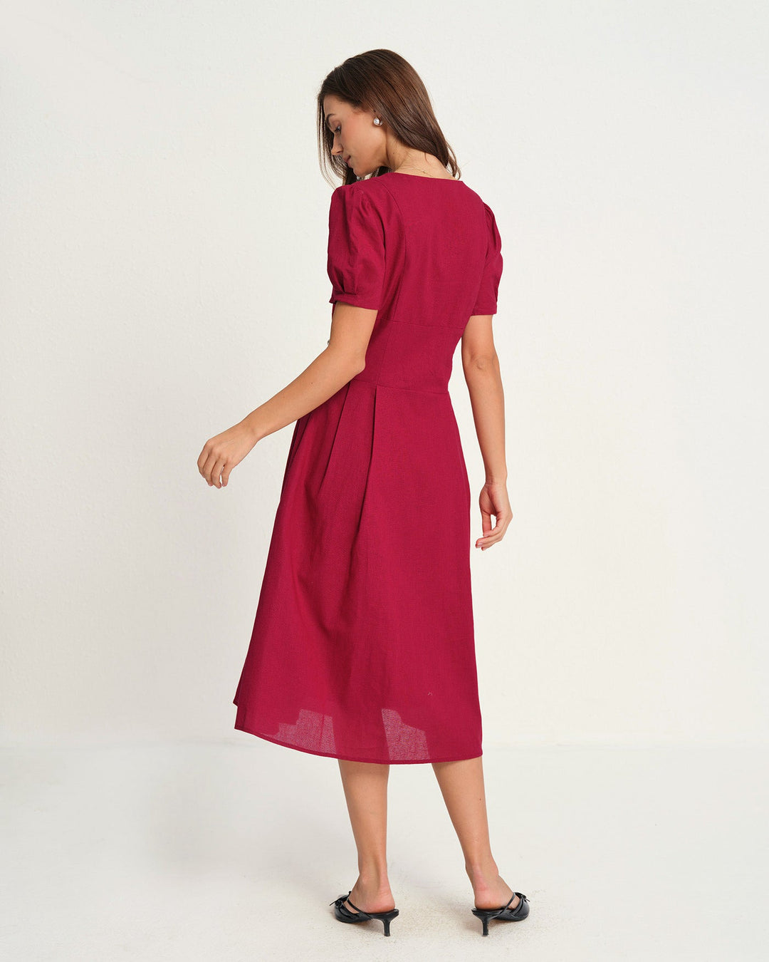 Morgan and Brooke | V Neck Midi Dress for Women in Red