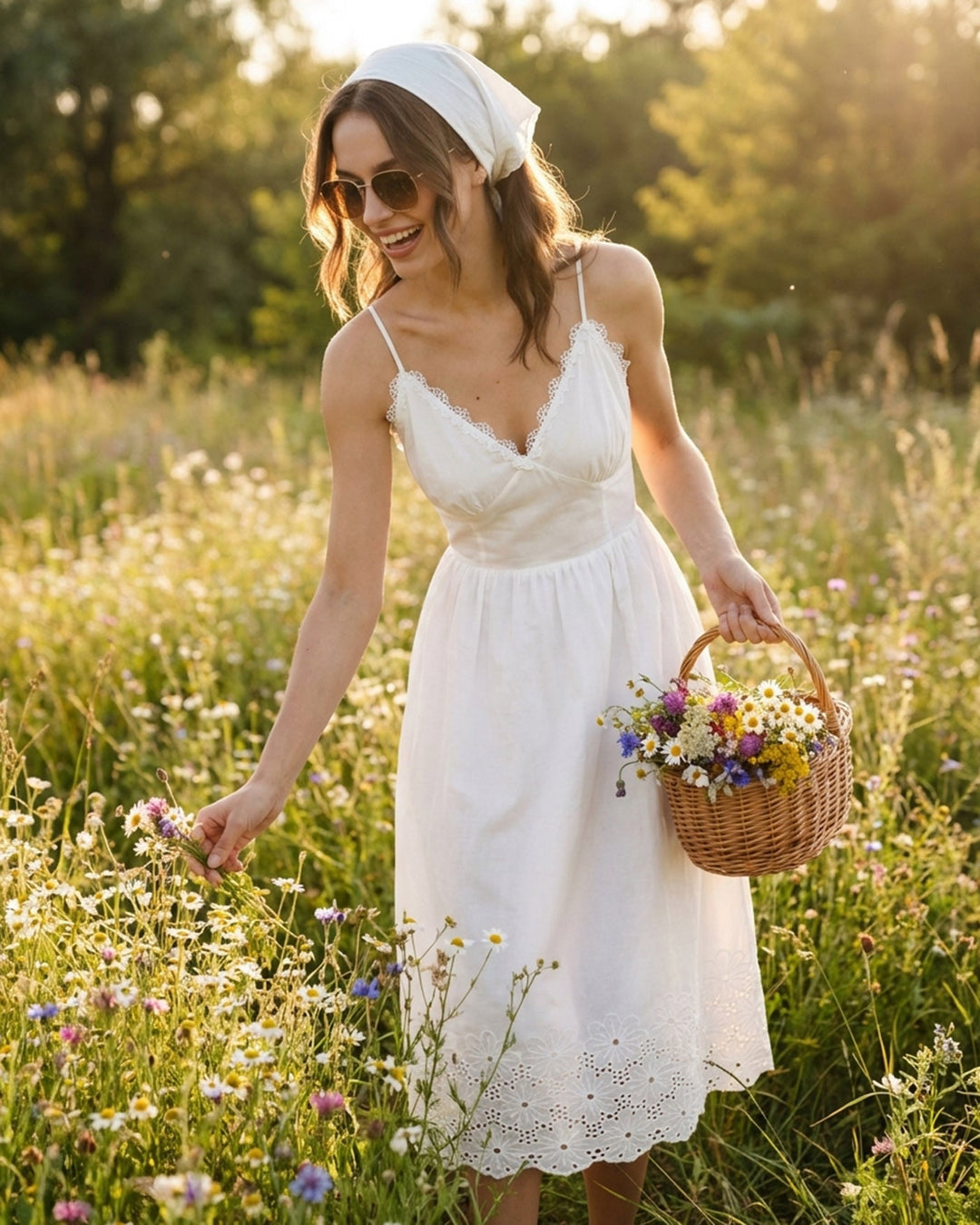 Morgan and Brooke | Lace Cross Slip Midi Dress in White