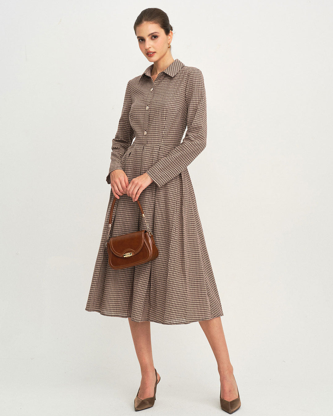 Morgan and Brooke | Brown Plaid A-Line Midi Dress