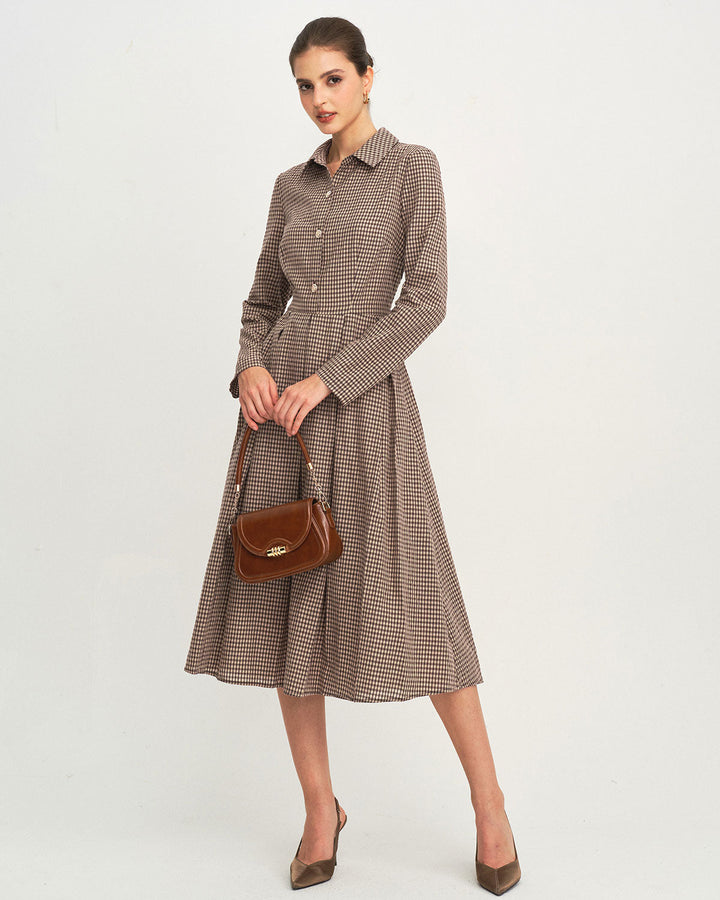 Morgan and Brooke | Brown Plaid A-Line Midi Dress