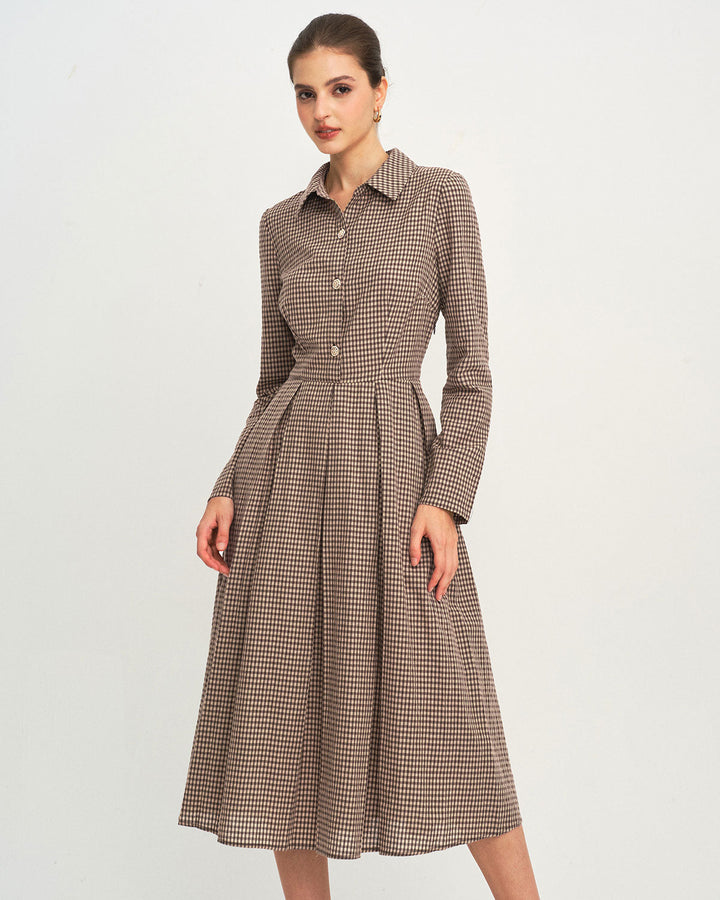 Morgan and Brooke | Brown Plaid A-Line Midi Dress