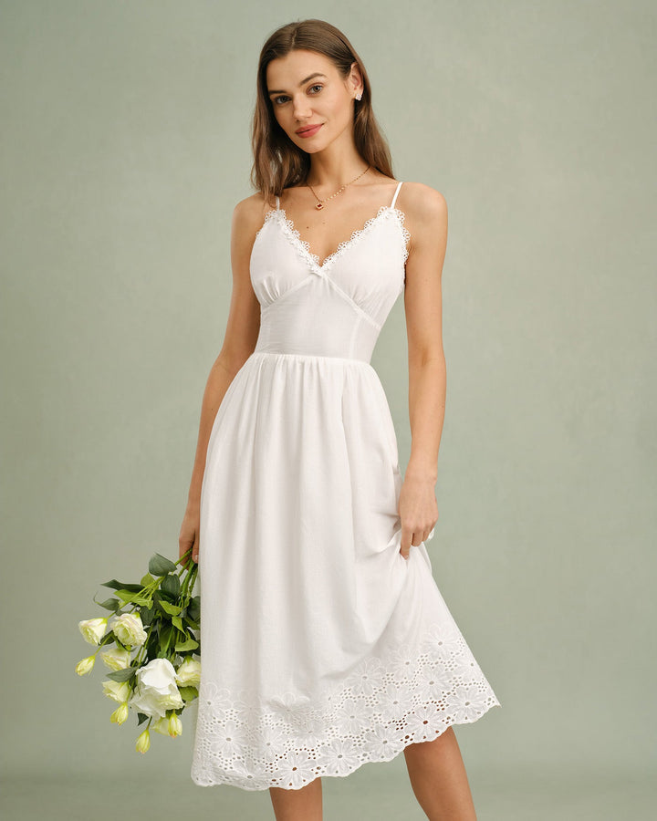 Morgan and Brooke | Lace Cross Slip Midi Dress in White