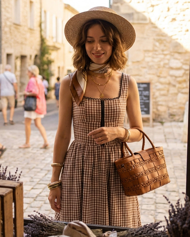 Morgan and Brooke | Brown Plaid Sleeveless Midi Dress