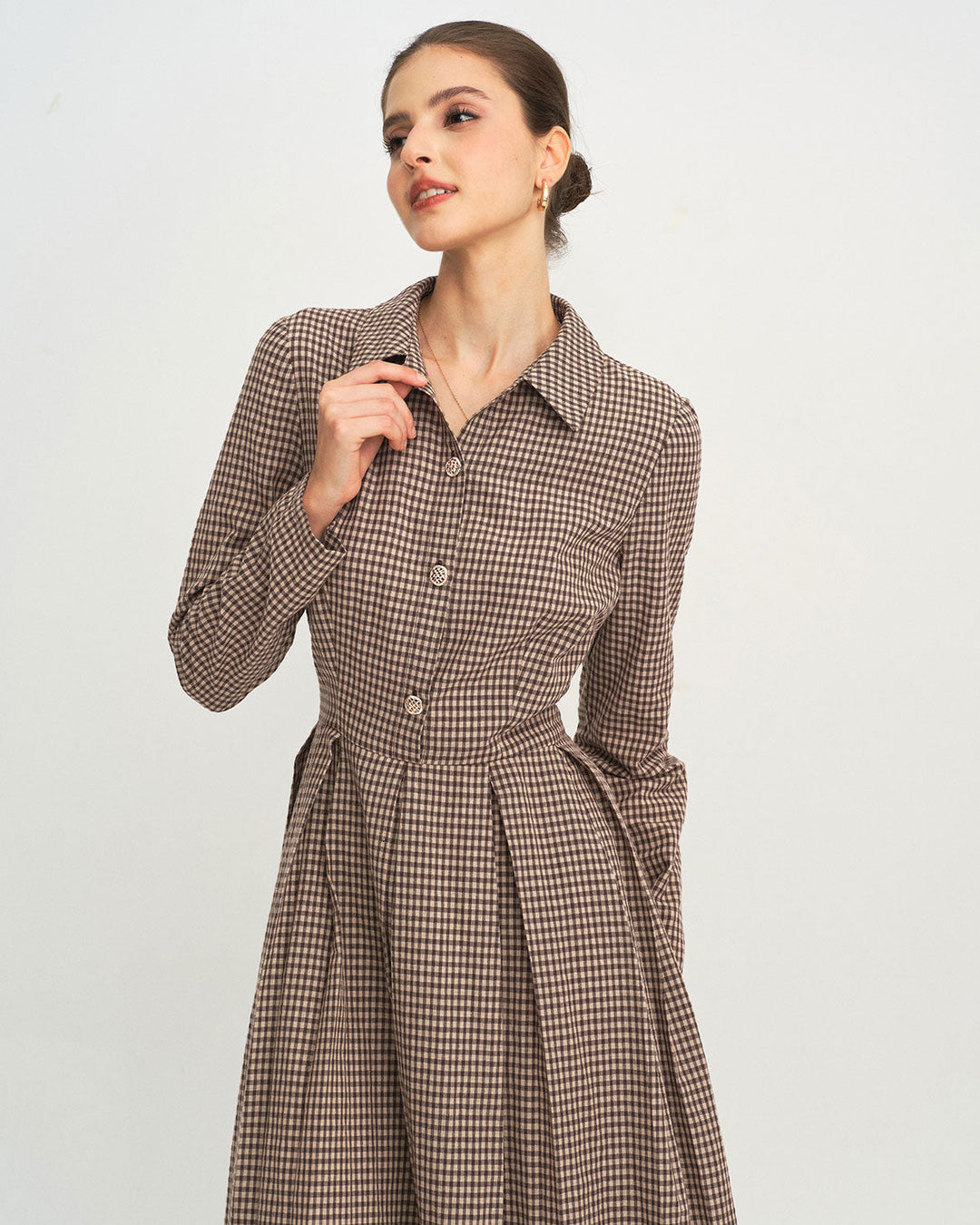 Morgan and Brooke | Brown Plaid A-Line Midi Dress