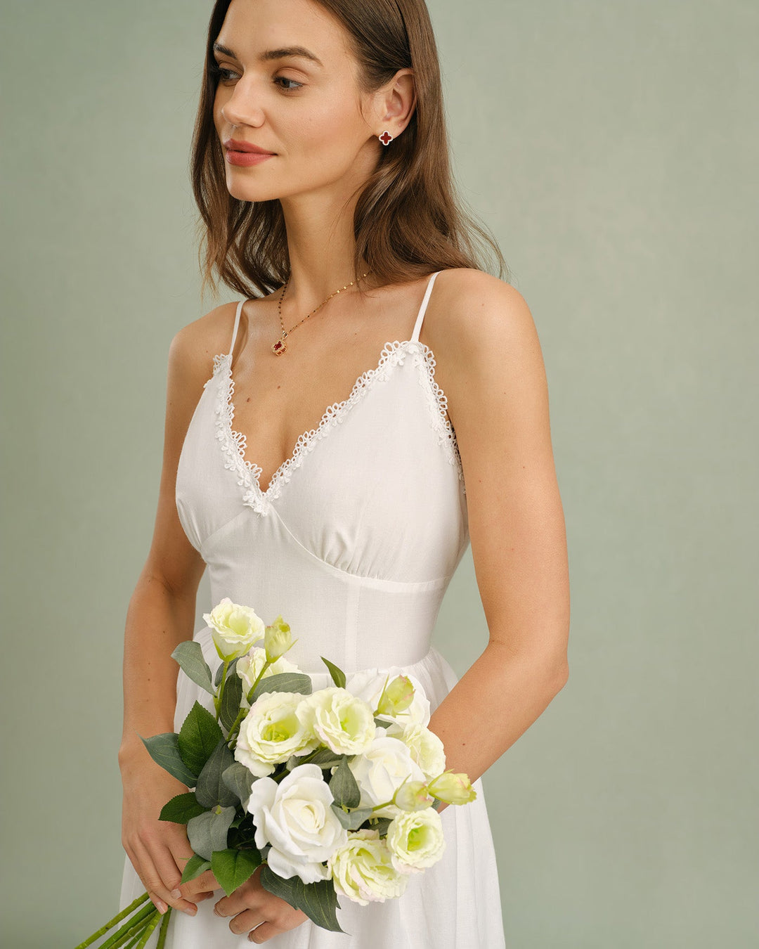 Morgan and Brooke | Lace Cross Slip Midi Dress in White