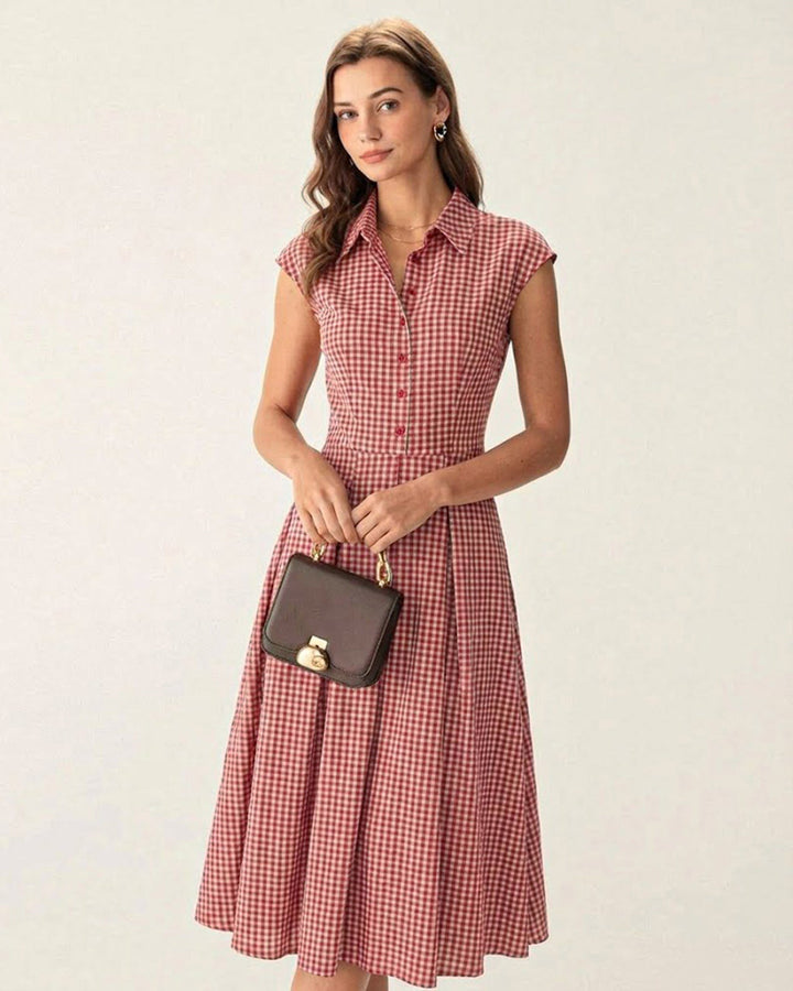 Morgan and Brooke | Red Plaid Midi Dress