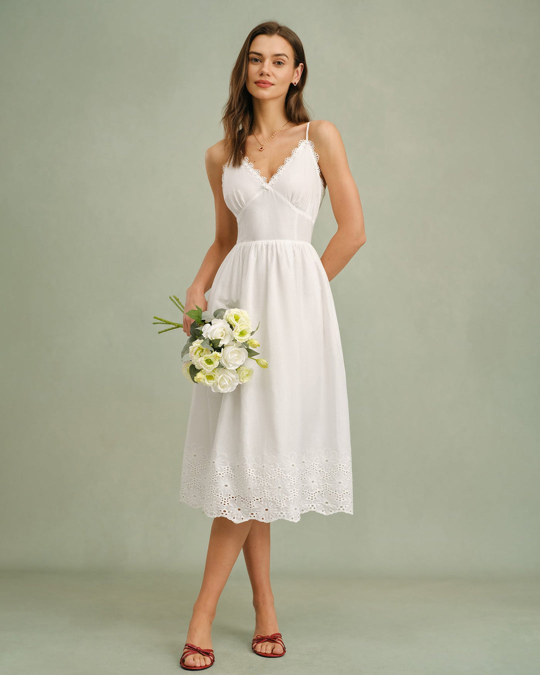 Morgan and Brooke | Lace Cross Slip Midi Dress in White
