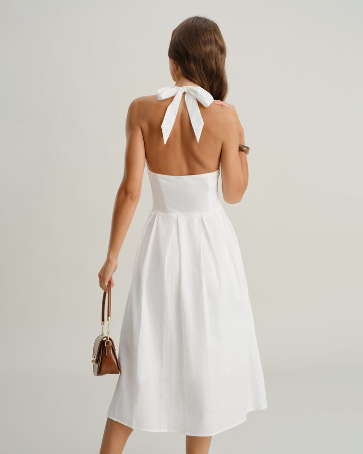 Morgan and Brooke | White V Neck Halter Midi Dress
