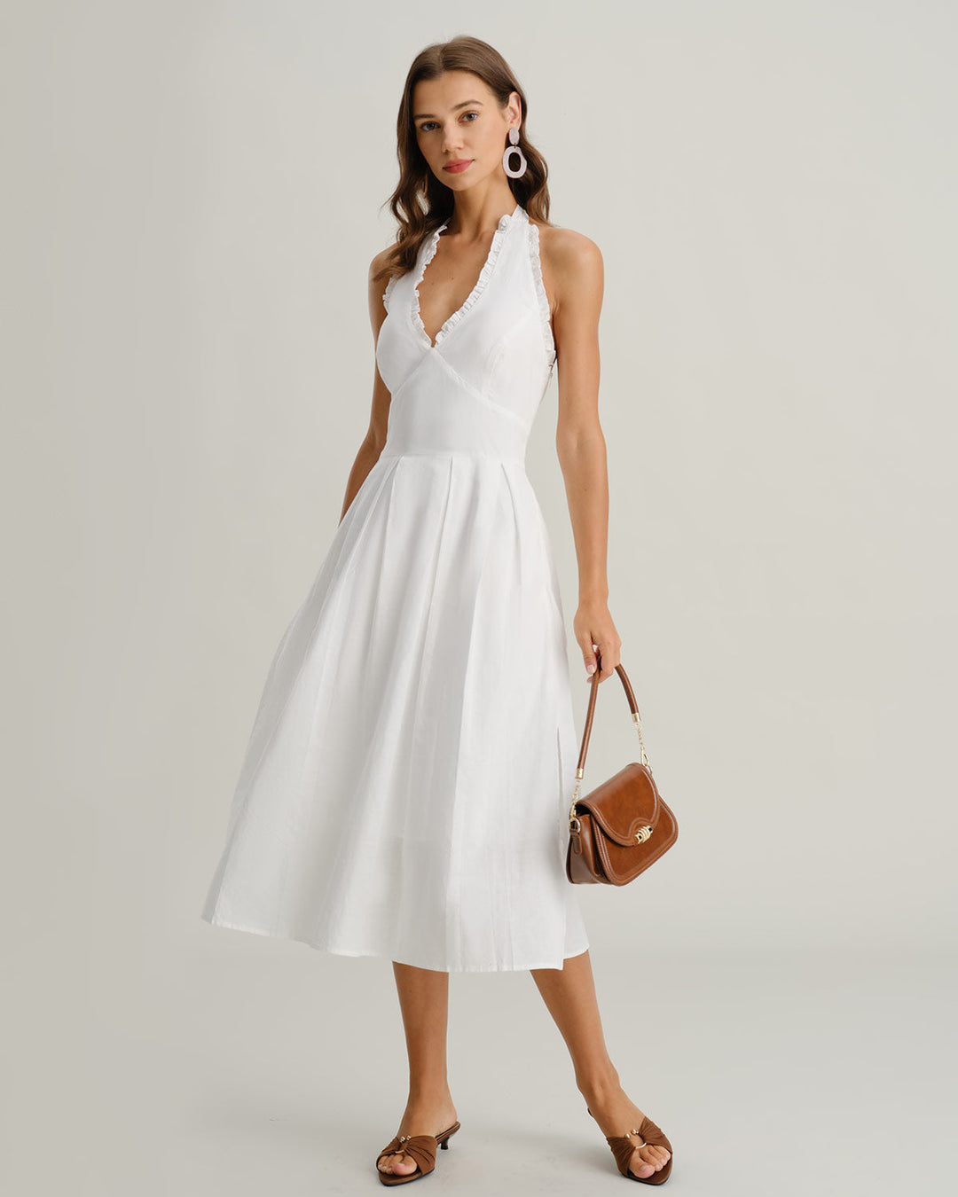 Morgan and Brooke | White V Neck Halter Midi Dress