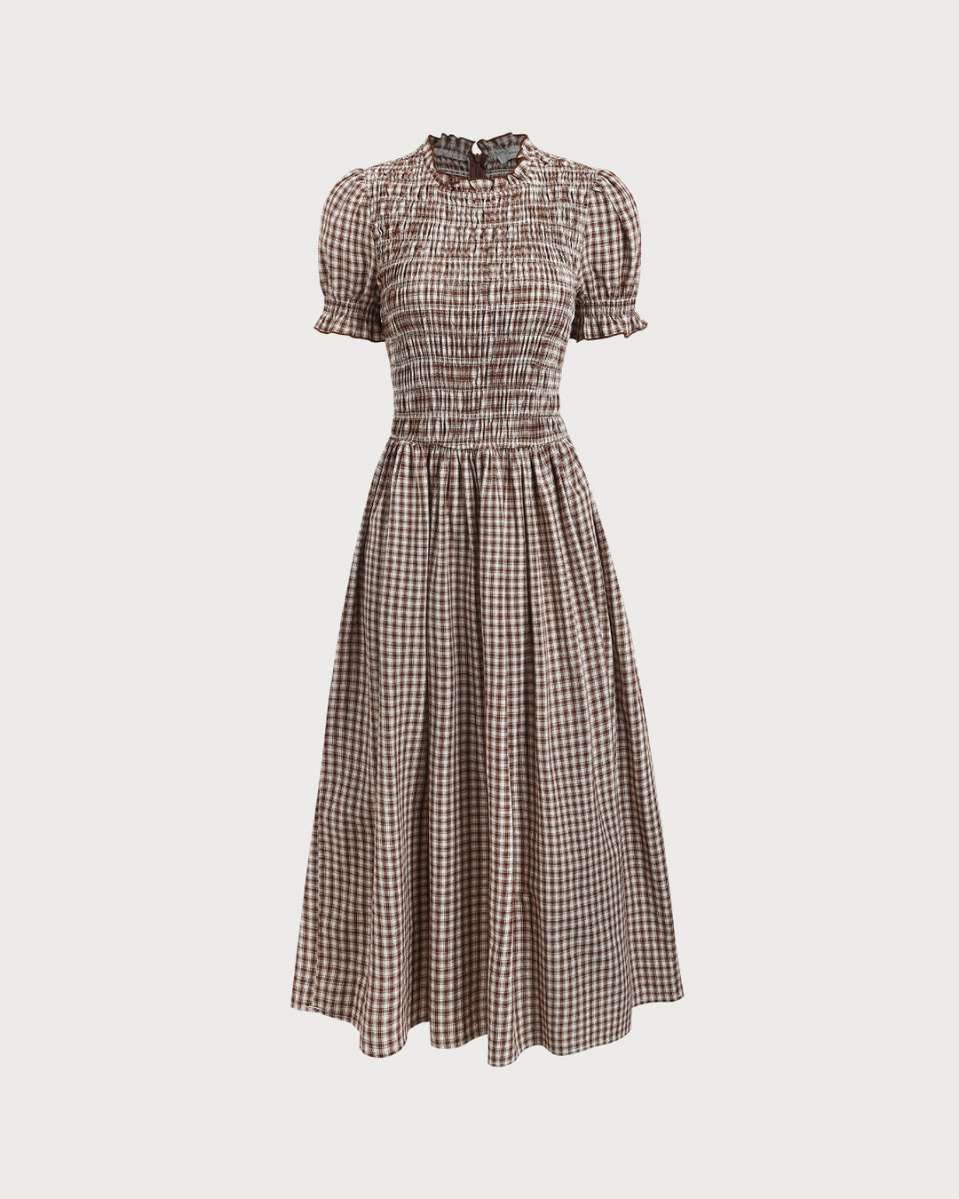 Morgan and Brooke | Plaid Shirred Puffed Sleeve Midi Dress