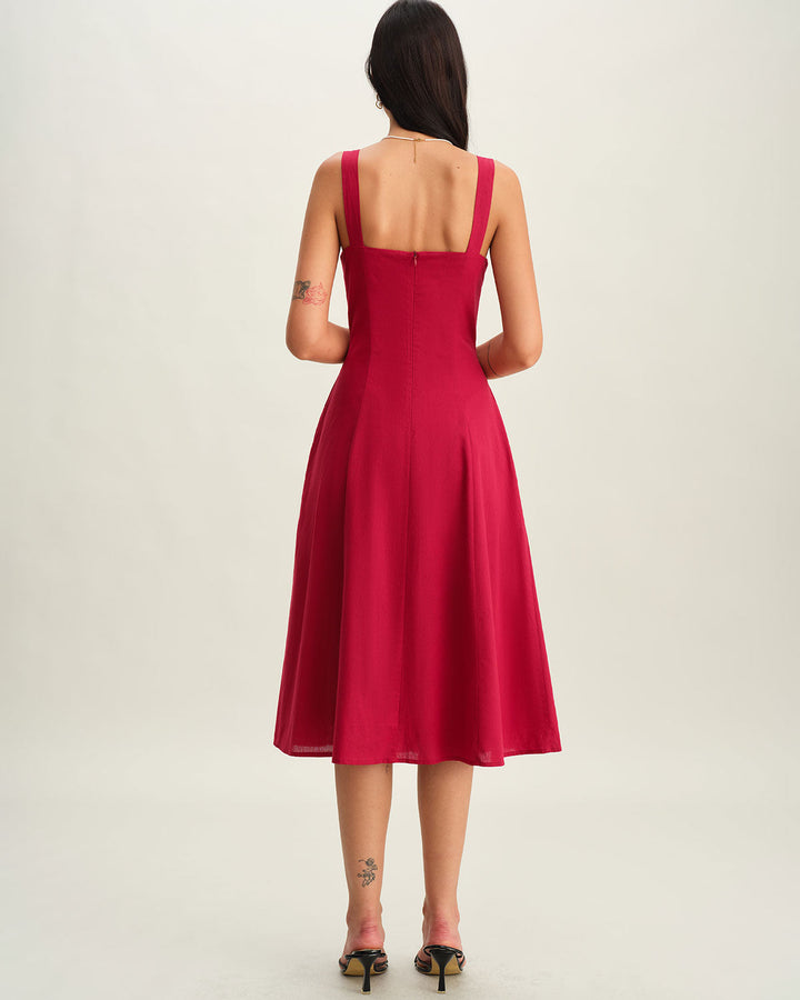 Morgan and Brooke | Sweetheart Neck Slip Midi Dress in Red