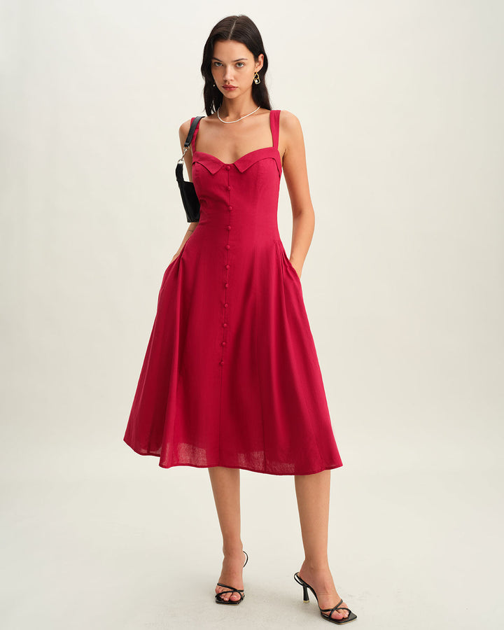 Morgan and Brooke | Sweetheart Neck Slip Midi Dress in Red