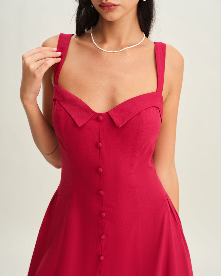 Morgan and Brooke | Sweetheart Neck Slip Midi Dress in Red