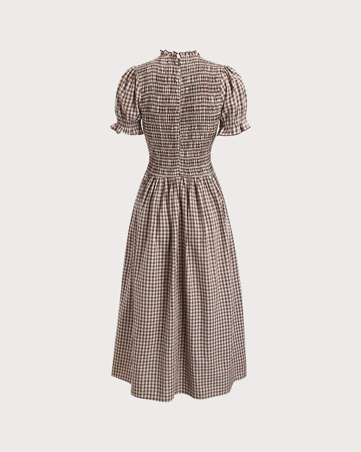 Morgan and Brooke | Plaid Shirred Puffed Sleeve Midi Dress